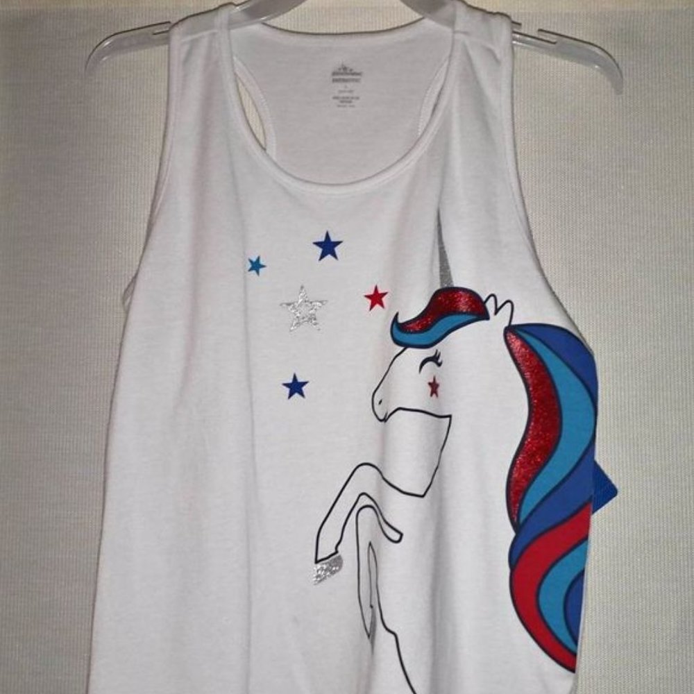 Patriotic Girls Tank Top Shirt red white blue unicorn stars size L (10-12) K-142
